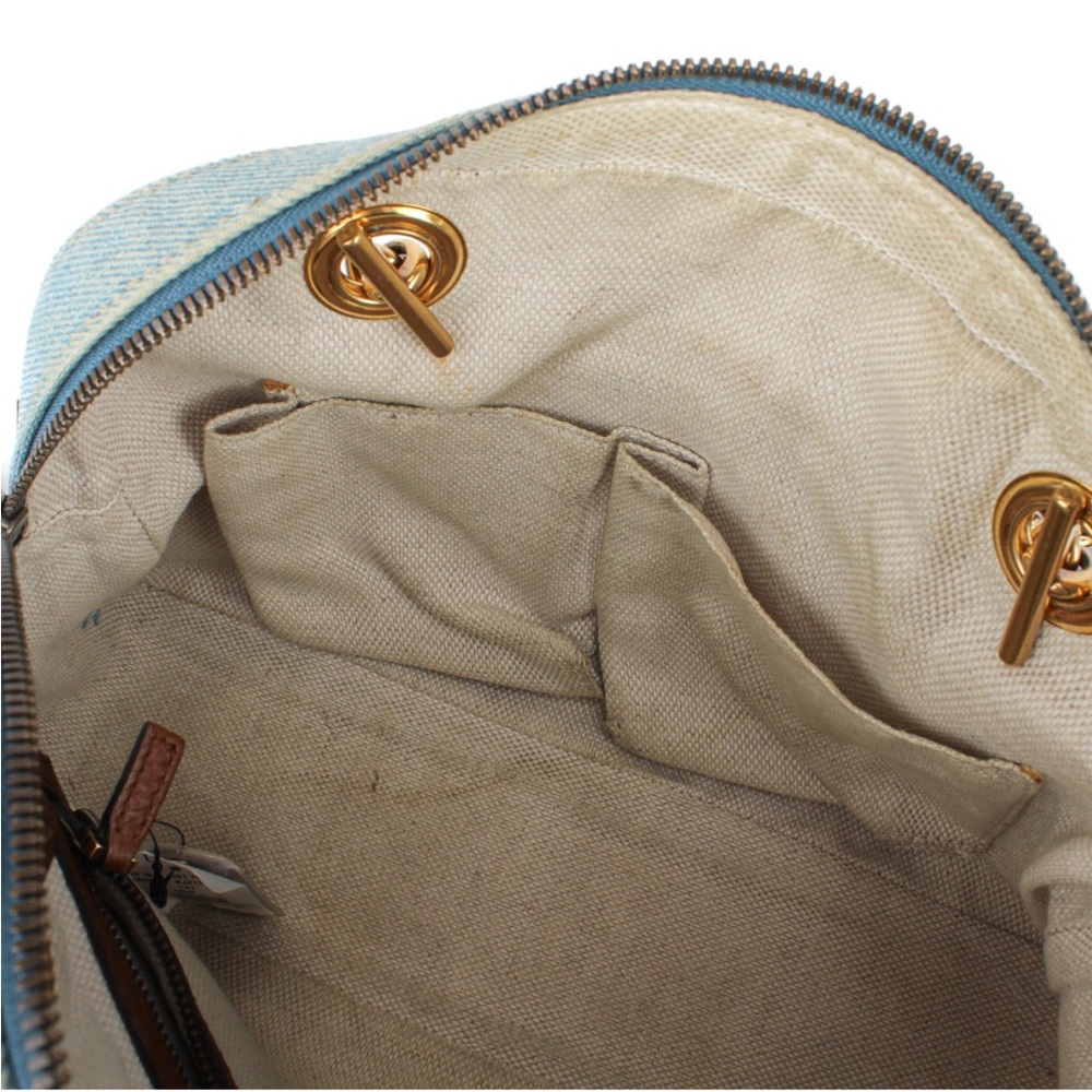 Authentic Gucci Blue Denim and Brown Tassel Soho Shoulder Bag with Gold Chain - Picture 9 of 9